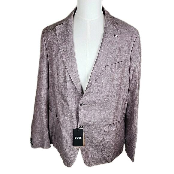Hugo Boss Mens Blazer Size 48R Summer Linen Wool Blend Light Brown